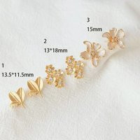 Gold Plated Brass Flower Earrings Stud, Elegant Floral Jewelry Accessory 4Pcs | Etsy (US)