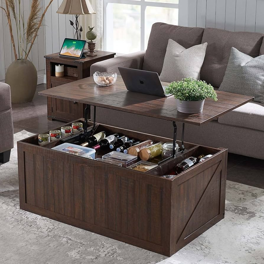 48” Lift Top Coffee Table with Storage & Sliding Groove Barn Door, Farmhouse Coffee Table Rusti... | Amazon (US)