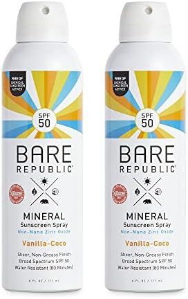 Bare Republic Mineral SPF 50 Sport Sunscreen Spray. Vanilla-Coco Sheer and Strong Water-Resistant... | Amazon (US)