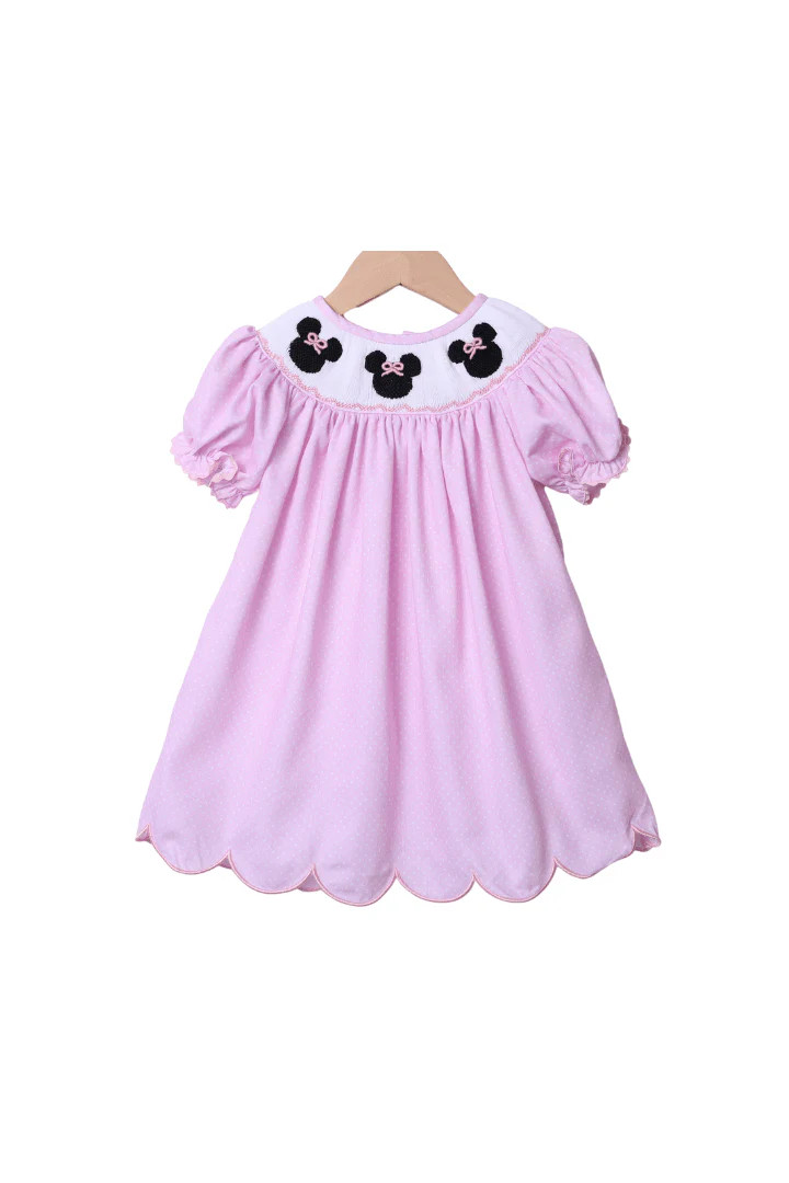 Smocked Mouse Pink Bitty Dot Dress | The Smocked Flamingo
