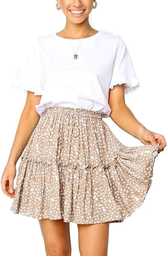 MayBuy Women's Cute Chiffon Drawstring High Waist Ruffle Mini Skirts S-3XL | Amazon (US)