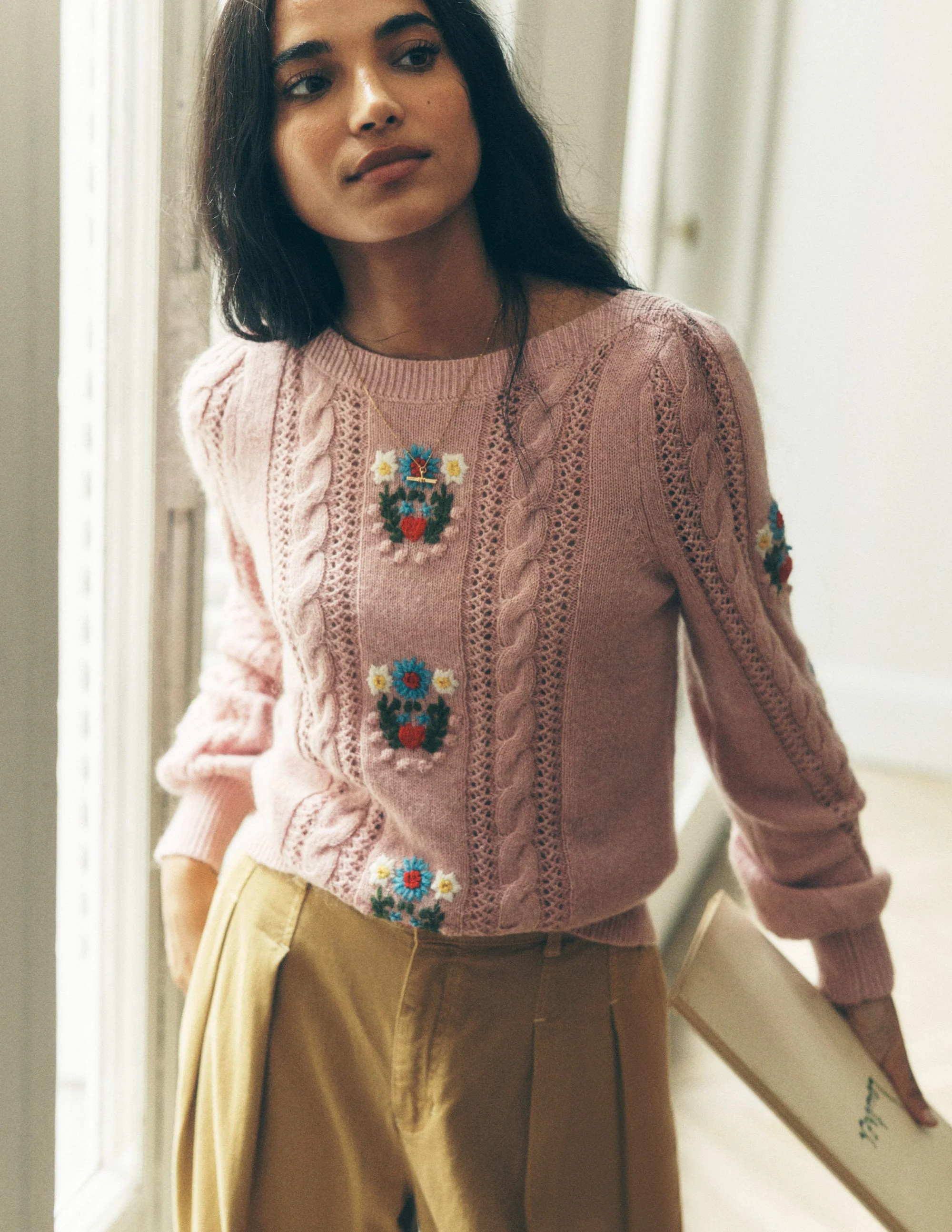 Fluffy Embroidered Sweater-Soft Lavender Pink | Boden (US)