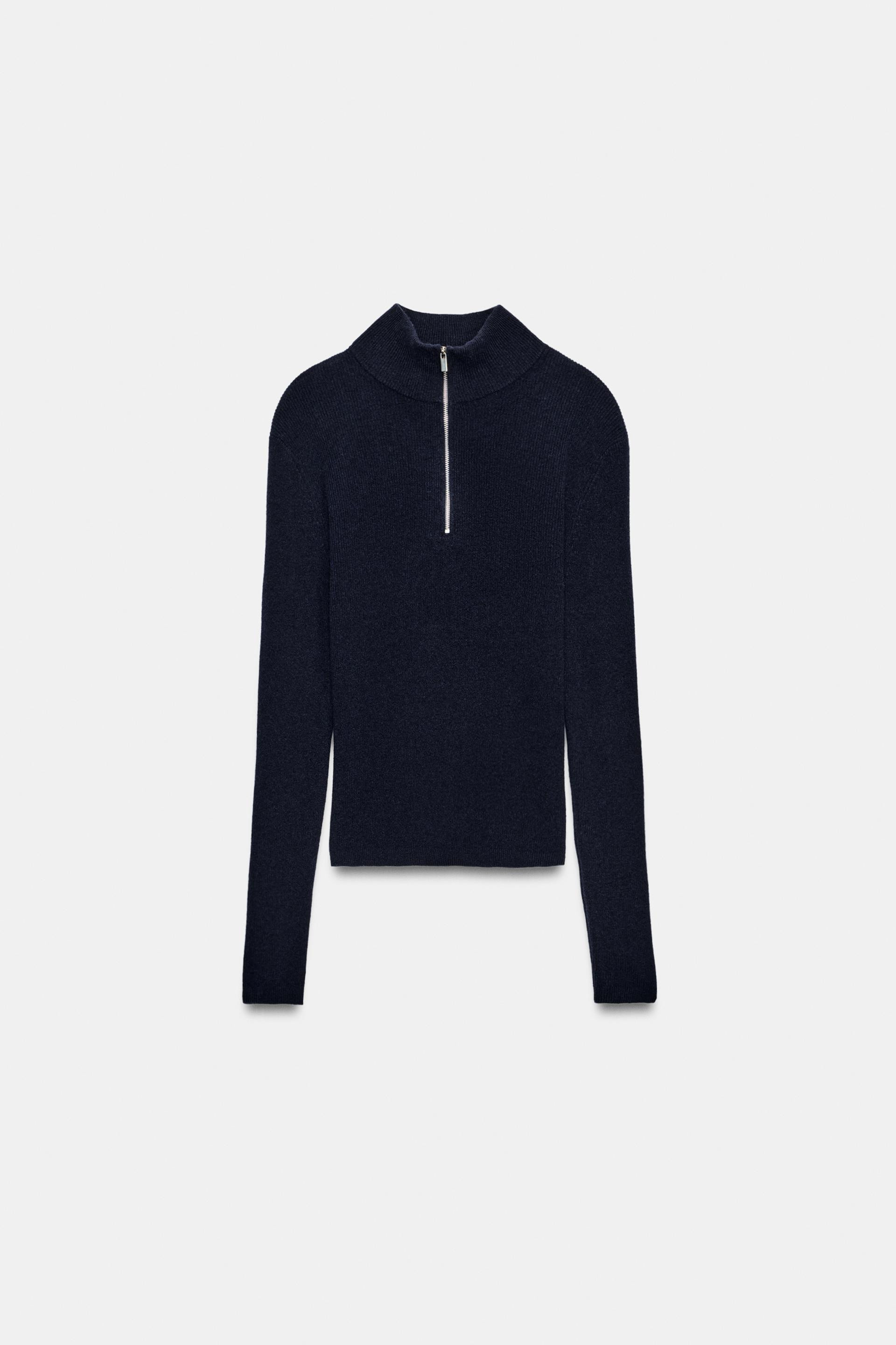 Zara - 100% Wool Zip-Up Jumper - Mid-Gray - L - Woman | Zara US