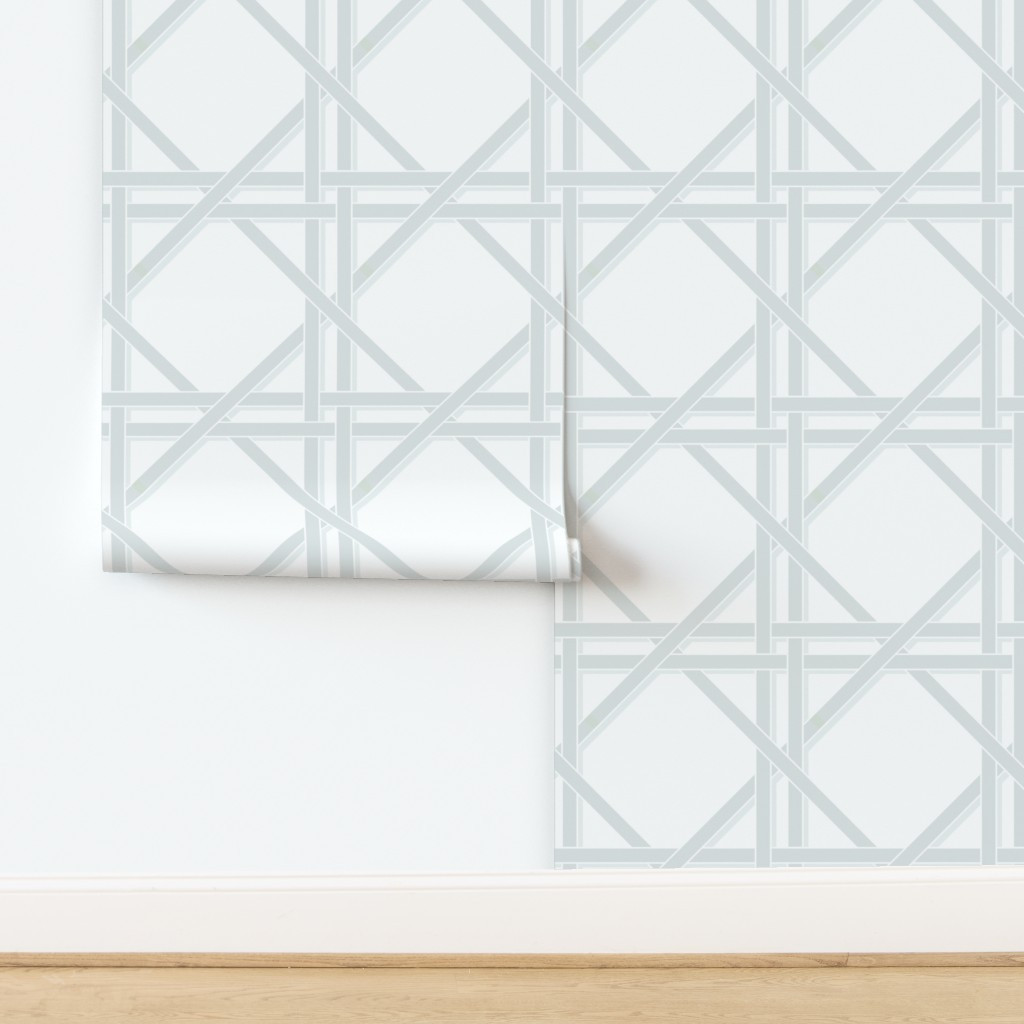light grey on grey cane rattan trellis large scale | Spoonflower