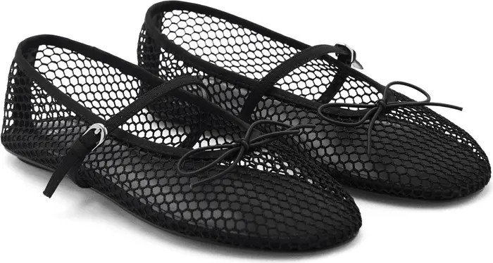 MANGO Buckle Strap Fishnet Ballet Flat (Women) | Nordstrom | Nordstrom