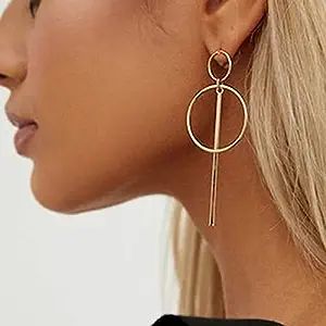YienDoo Boho Large Bar Hoop Earrings Gold Circle Stick Drop Earrings Vintage Geometric Circle Bar... | Amazon (US)