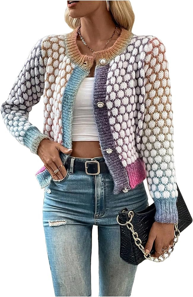 GORGLITTER Women's Button Down Colorful Cardigan Sweater Long Sleeve Casual Knit Outwear | Amazon (US)