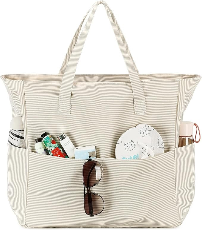 LEDAOU Large Beach Bag Women Waterproof Sandproof Zipper Beach Tote Pool Bag for Swim Gym Grocery... | Amazon (US)
