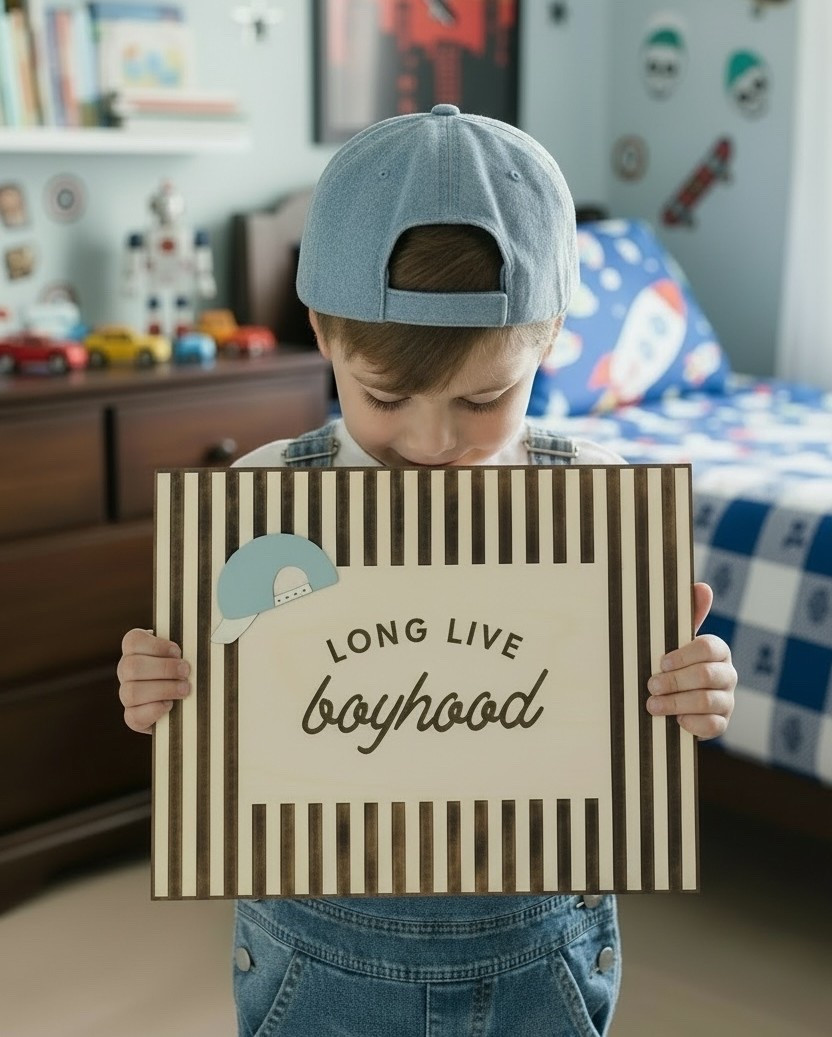 Vintage boy nursery decor that grows with them 🤍

This laser-cut wood sign adds the sweetest neutral statement to a toddler or big kid room. I love mixing classic stripes with soft, timeless lettering — it works with modern, vintage, baseball, or adventure themed spaces and pairs perfectly with denim, navy, and warm wood tones.

Perfect for:
• Boy nursery wall decor  
• Toddler bedroom styling  
• Big boy room refresh  
• Neutral kids room aesthetic  
• Playroom gallery wall

Shop the sign in my LTK — handmade wood decor designed to last through every stage of childhood.

#ltkhome #ltkfamily #ltkfinds #nurserydecor #boynursery #toddlerroom #kidsroomdecor #boyroomdecor #neutralnursery #vintagenursery #modernfarmhousekids #playroomdecor #woodsign #customwoodsign #boymom #kidsbedroom #nurseryideas #handmadedecor #smallshoplove

#LTKHome #LTKmomlife #LTKKids