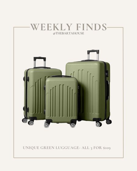 Unique, green color luggage all three for $109 and it would be so easy to find your luggage as it comes in!

#amazontravel

#LTKtravel