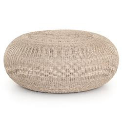 Airah Coastal Beach Round White Wash Woven Wicker Outdoor Coffee Table | Kathy Kuo Home