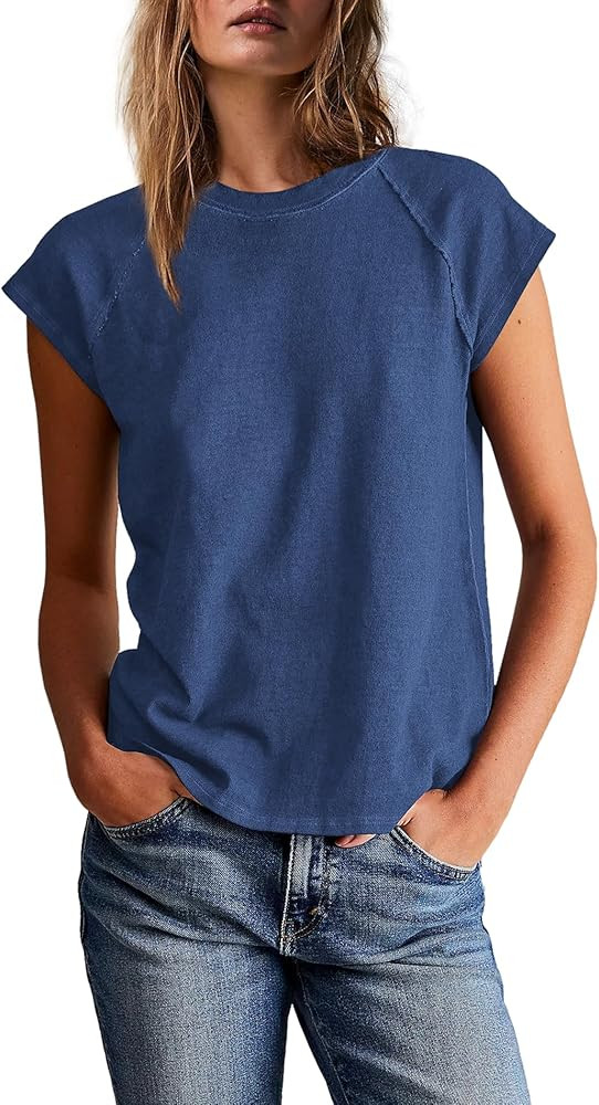 Yanekop Womens Short Sleeve Shirts Crewneck T Shirts Basic Tees Casual Summer Tops Cap Sleeve Top... | Amazon (US)
