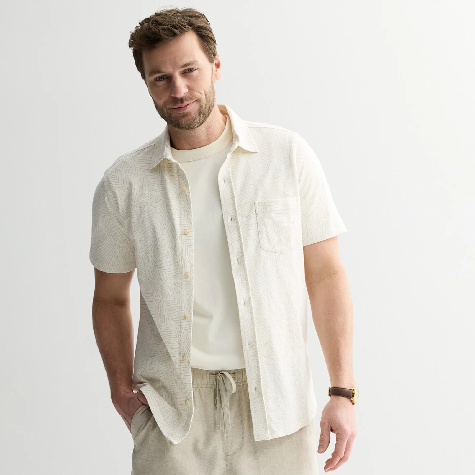 Men's Sonoma Goods For Life® Knit Short Sleeve Button Down Shirt | Kohl's