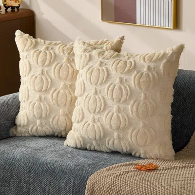 Fall Pillow Covers 18x18 Set Of 2 Fall Decorations Autumn Beige Big Pumpkin Throw Pillow Cases Soft Plush Faux Fur Wool Couch Cushion Case For Chair S | Wayfair North America
