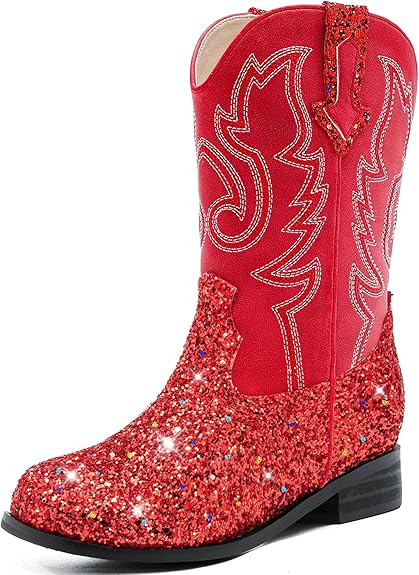 Girls Cowgirl Boots Unisex-Child Mid Calf Glitter Toddler Cowboy Boot Little Big Kids Western Rid... | Amazon (US)
