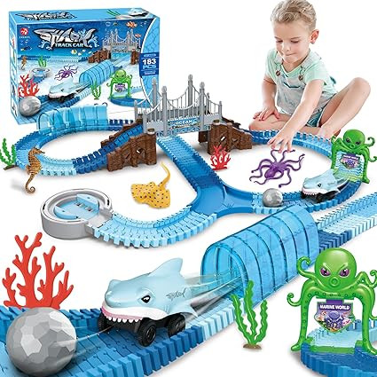 VATOS Track Toys 183 Pcs Shark Race Car Toys for Boys Girls 3 4 5 6 7 9 Year, Bendable Flexible R... | Amazon (US)