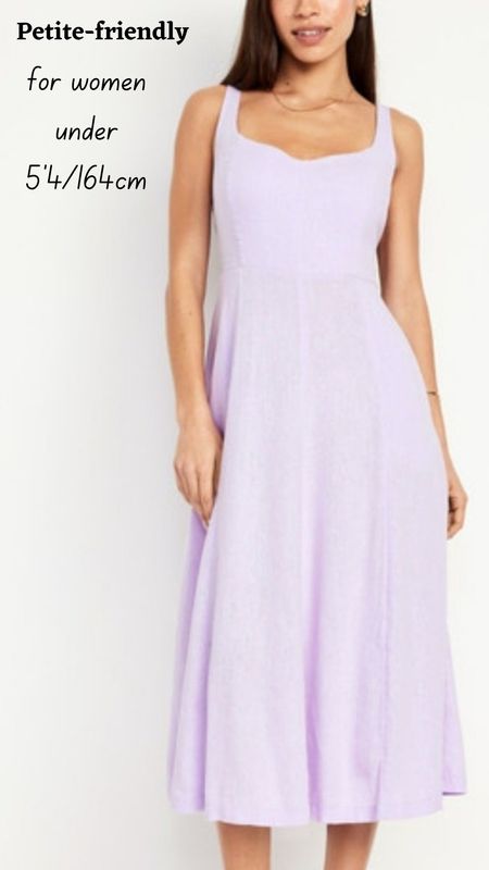 Fit and flare linen purple midi dress for spring and summer closet.Petite fashion. Petite outfits.

#LTKfindsunder100 #LTKstyletip