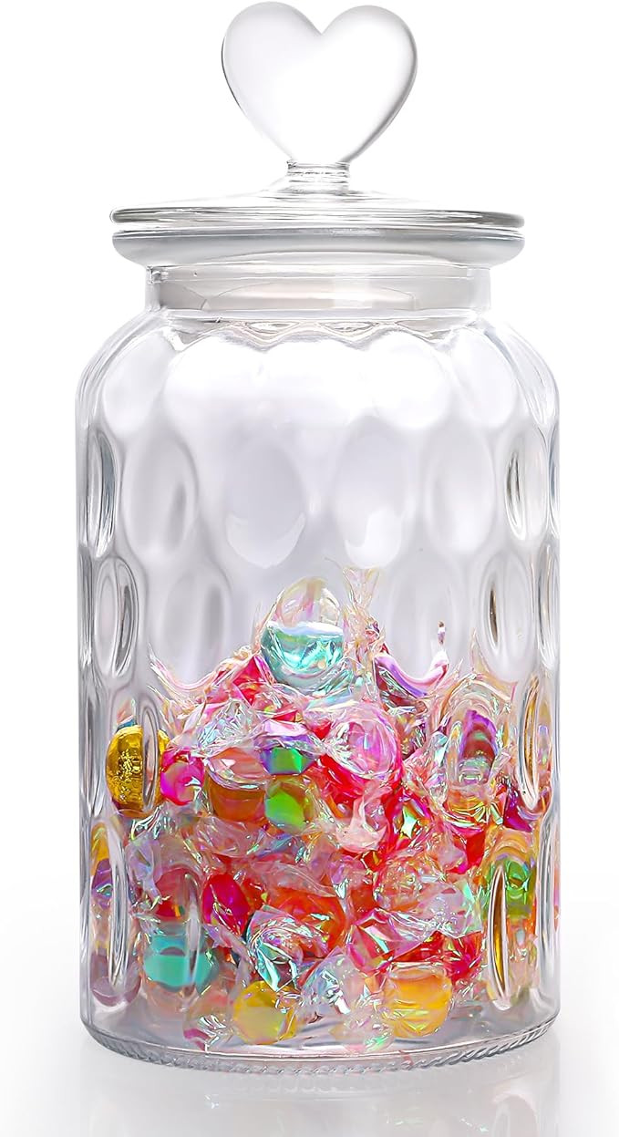45 oz Clear Glass Heart Shaped Jar, Cute Candy Jar with Heart shaped Airtight Lid, Decorative Gla... | Amazon (US)