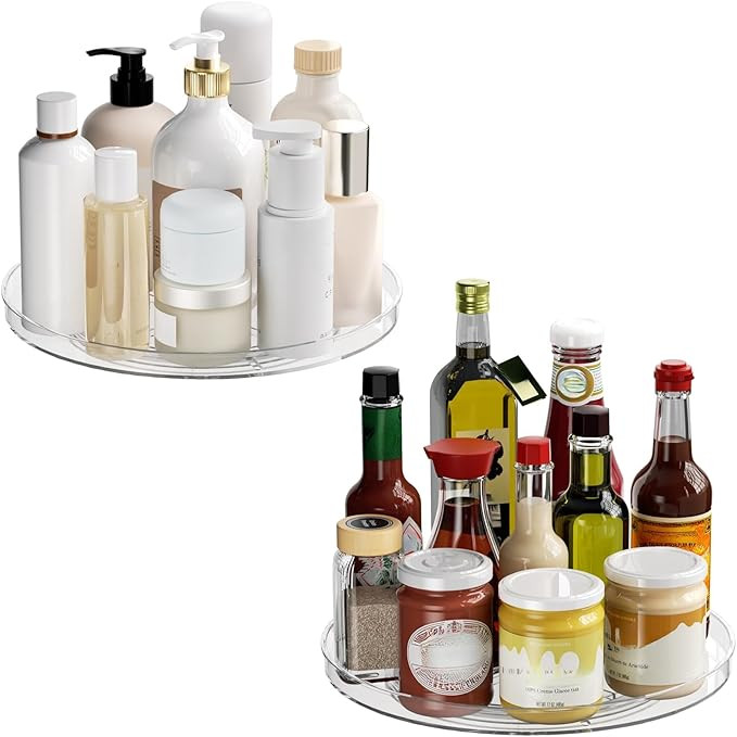2 Pack Lazy Susan Organizer Turntable, Clear 9 Inch Rotating Organizer Tray for Cabinet Table Top... | Amazon (US)