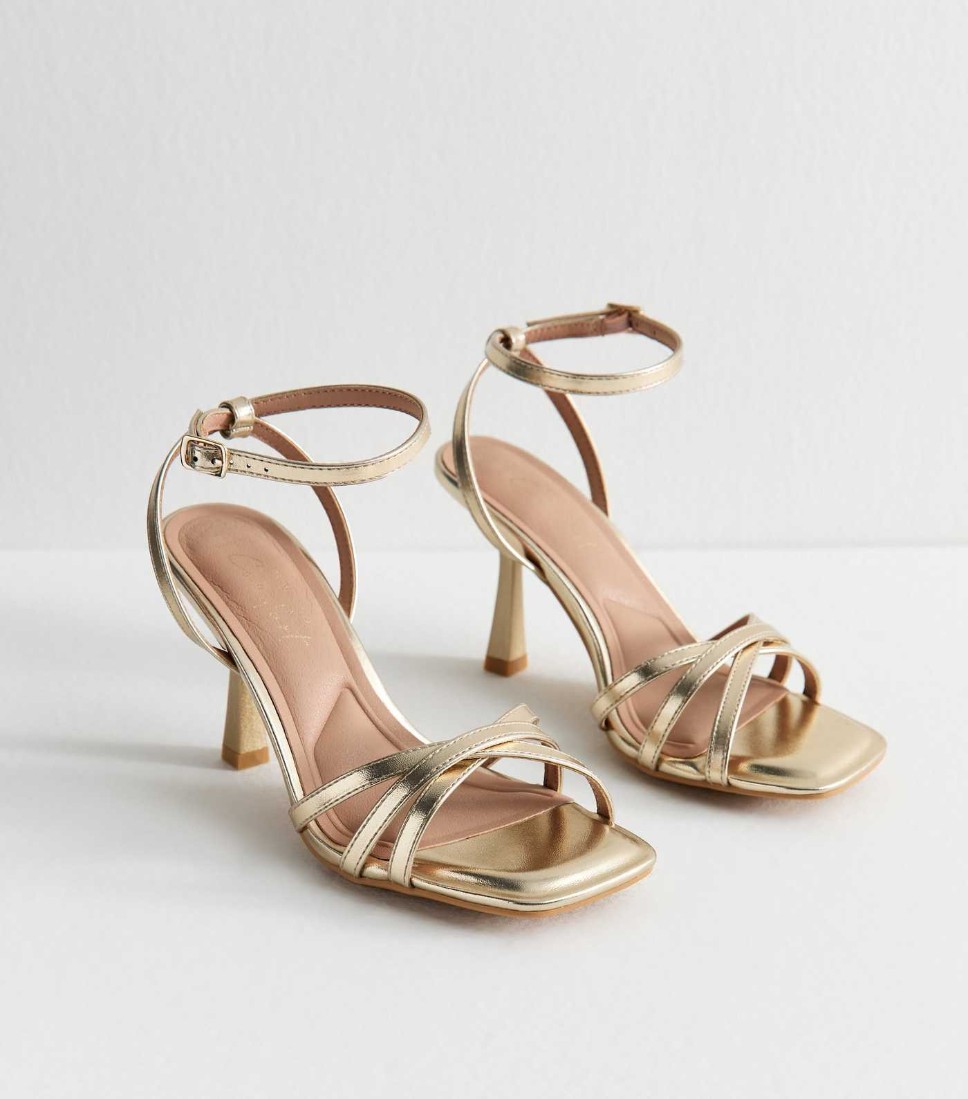 Wide Fit Gold Strappy Faux Leather High Heel Sandals | New Look | New Look (UK)