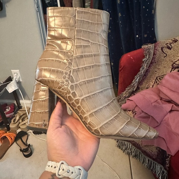 Sam Edelman Taupe Croc-Embossed Heeled Boots | Poshmark