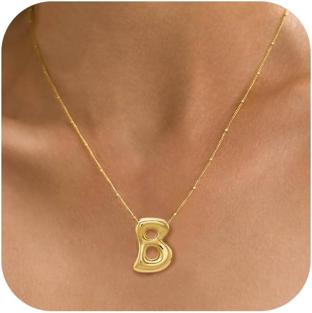 Gold Bubble Letter Necklace for Women Dainty 14K Gold Plated Balloon Initial Necklaces for Women ... | Amazon (US)