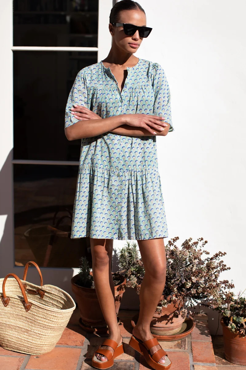 Amelia Button Short Dress - Crescent Flower Kashmir Organic | Emerson Fry