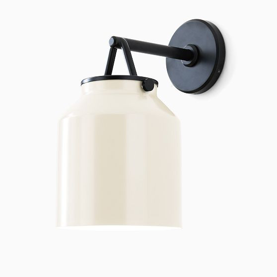 Henry Outdoor Sconce, Small, Ivory, Matte Black, 7.5 in | West Elm (US)