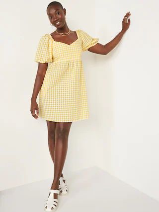 .Fit & Flare Puff-Sleeve Seersucker All-Day Mini Dress | Old Navy (US)