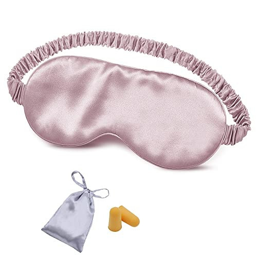 Silk Sleep Mask Eye Mask Blindfold with Double Layer Silk Filling and Elastic Strap for Full Night's Sleep, Travel and Nap, Eye Cover Eyeshade with Luxury Bag and Ear Plugs by OLESILK (Light Plum) | Amazon (US)