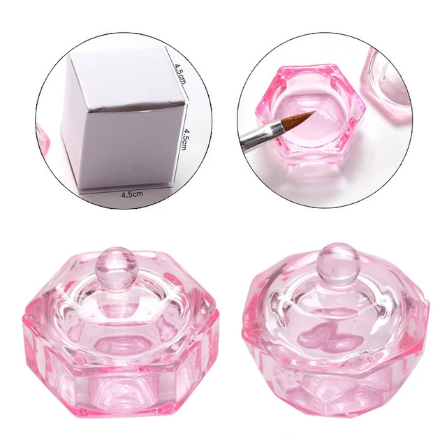 1PC Pink Crystal Glass Acrylic Powder Liquid Nail Cup Dappen Dish Lid Bowl Cup Holder Equipment N... | AliExpress (US)