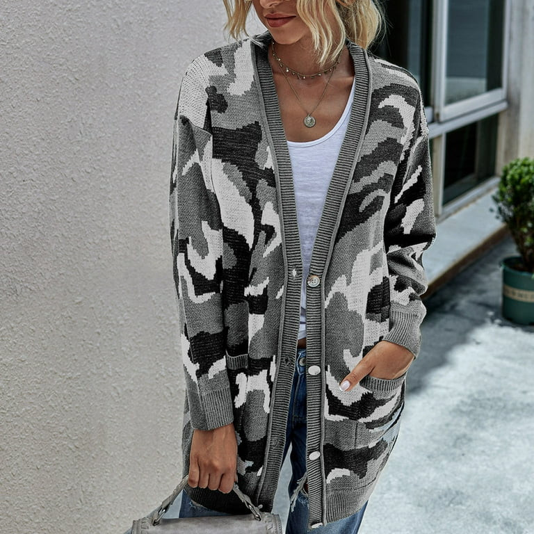 cardigan sweaters for women plus size Women Fashion Camouflage Printing Medium Length Shawl Sweat... | Walmart (US)