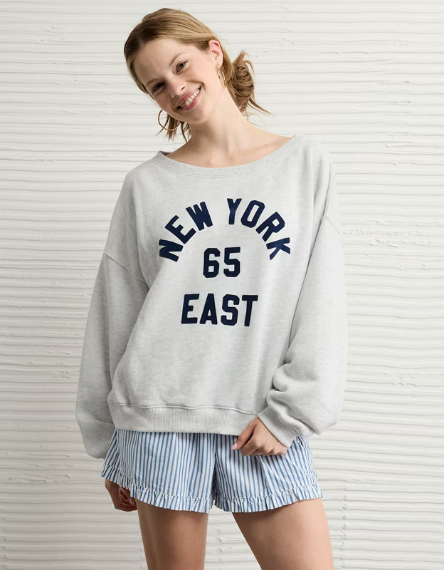AE Off The Shoulder Destination Graphic Sweatshirt | American Eagle Outfitters (US & CA)