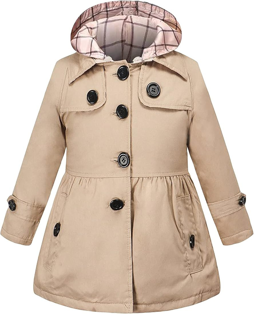 3-10 Y Little Girls Single Breasted Trench Coat Dress Outerwear Hooded Waterproof Lightweight Windbr | Amazon (US)
