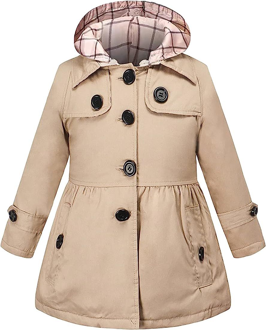 3-10 Y Little Girls Single Breasted Trench Coat Dress Outerwear Hooded Waterproof Lightweight Windbr | Amazon (US)