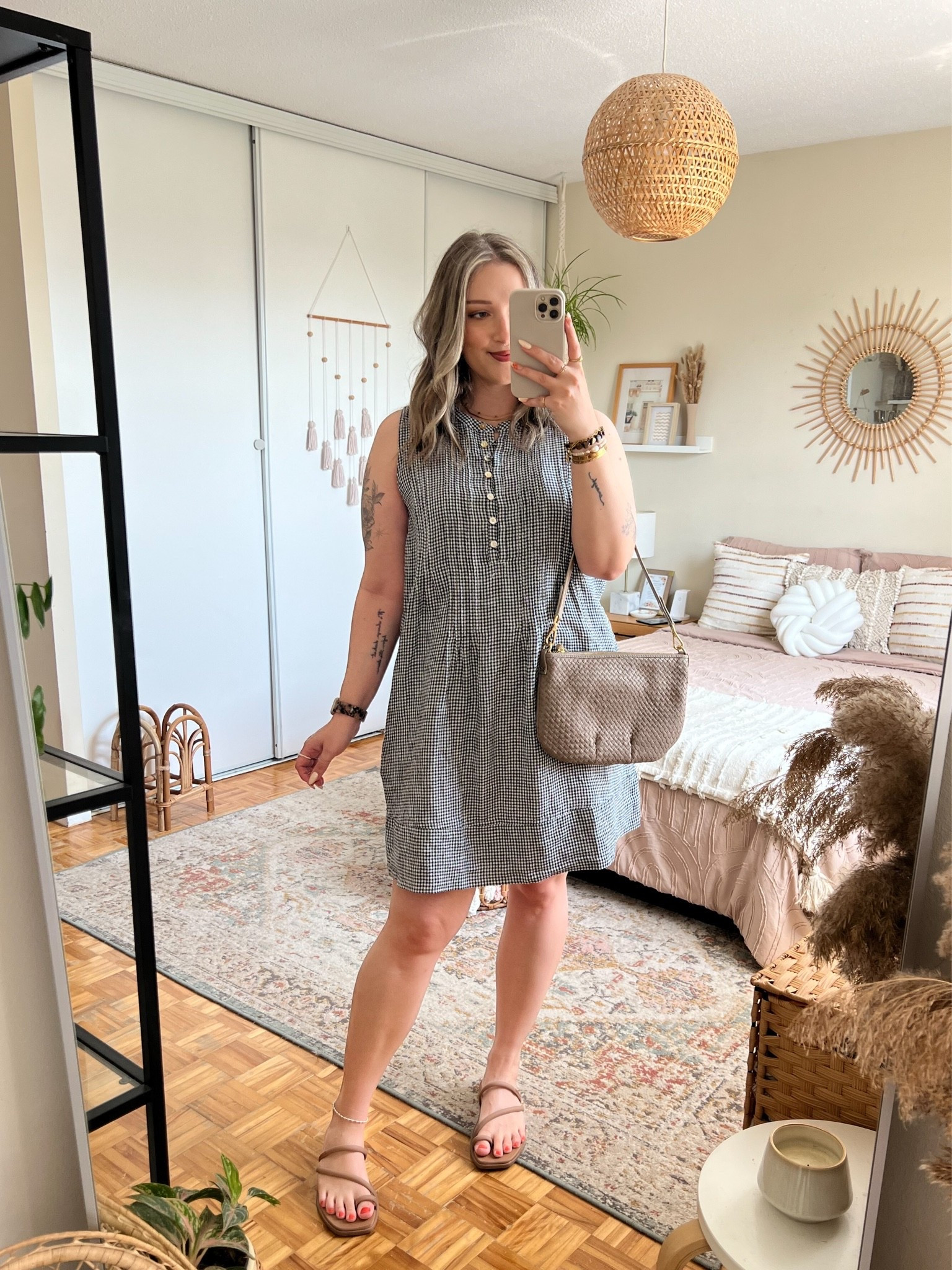 The cutest gingham mini dress from @Quince #QuincePartner 🤍 100% linen, has pockets, and so breezy for summer! Bag is such a good staple piece and the perfect size for everyday!

#LTKsummer #LTKdresses #LTKmidsize