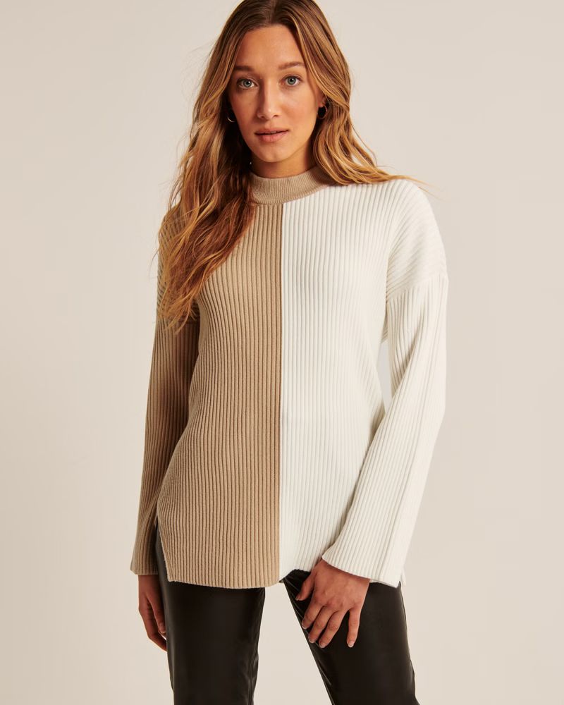 Women's LuxeLoft Oversized Spliced Crew Sweater | Women's 25% Off Select Styles | Abercrombie.com | Abercrombie & Fitch (US)