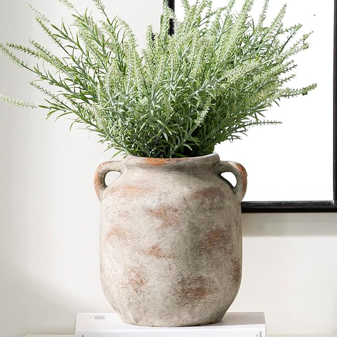 Ceramic Flower Vase Home Decor - 7.6 Inch Farmhouse Rustic Table Vases with Handle Living Room De... | Amazon (US)