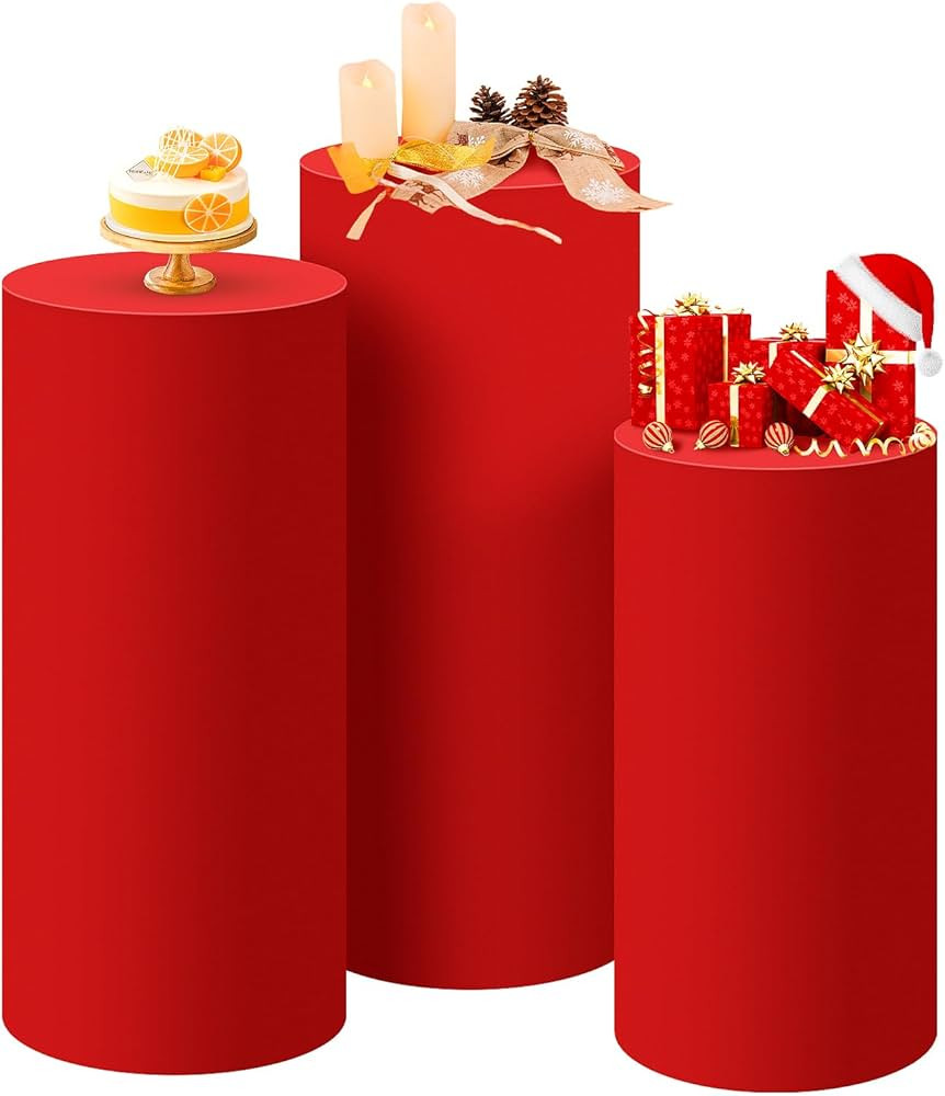 SaitiMade Set of 3 - Red Cylinder Pedestal Stand Covers, Spandex Cylinder Stand Covers for Party,... | Amazon (US)