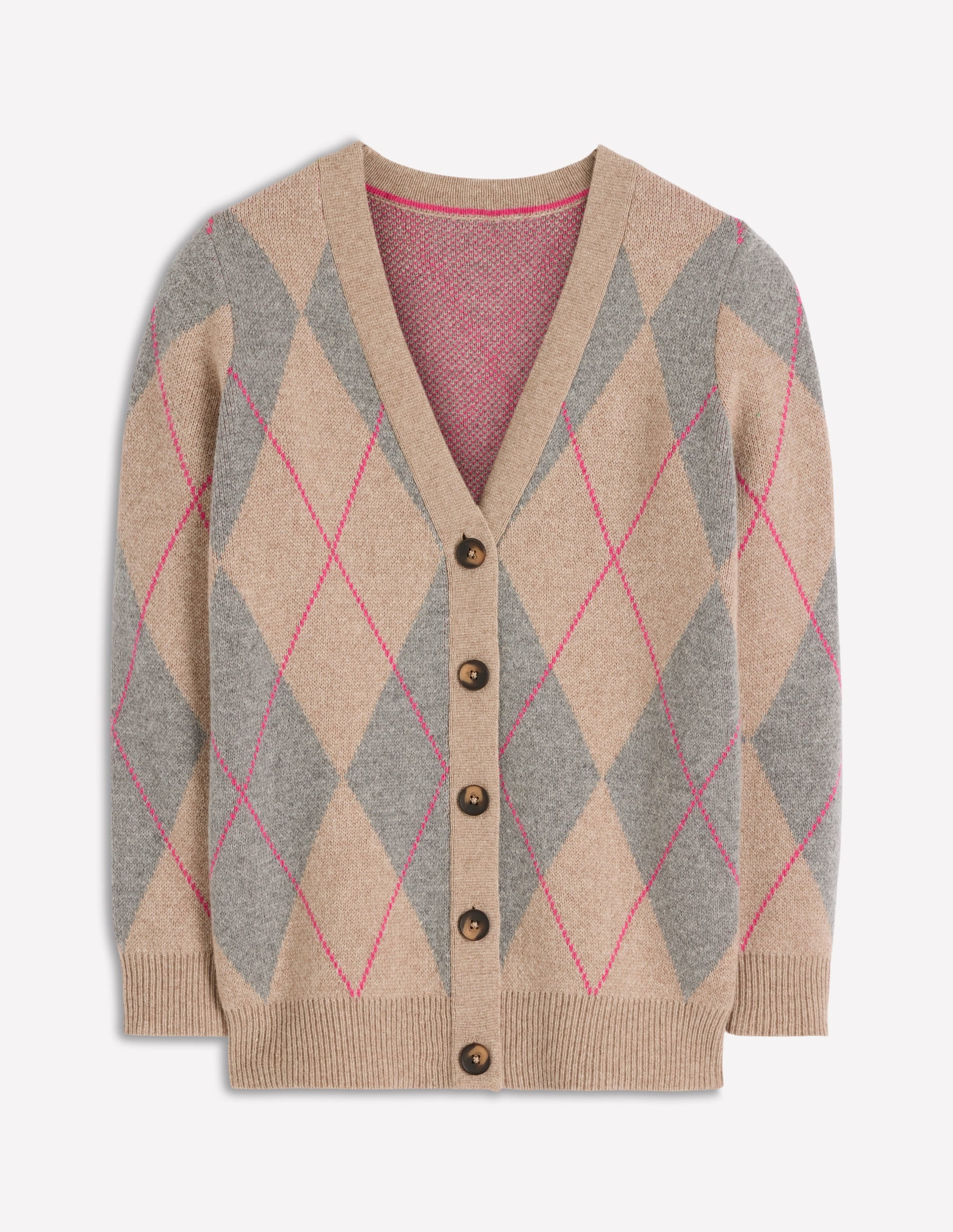Quinn Boyfriend Cardigan-Neutral Argyle | Boden (US)