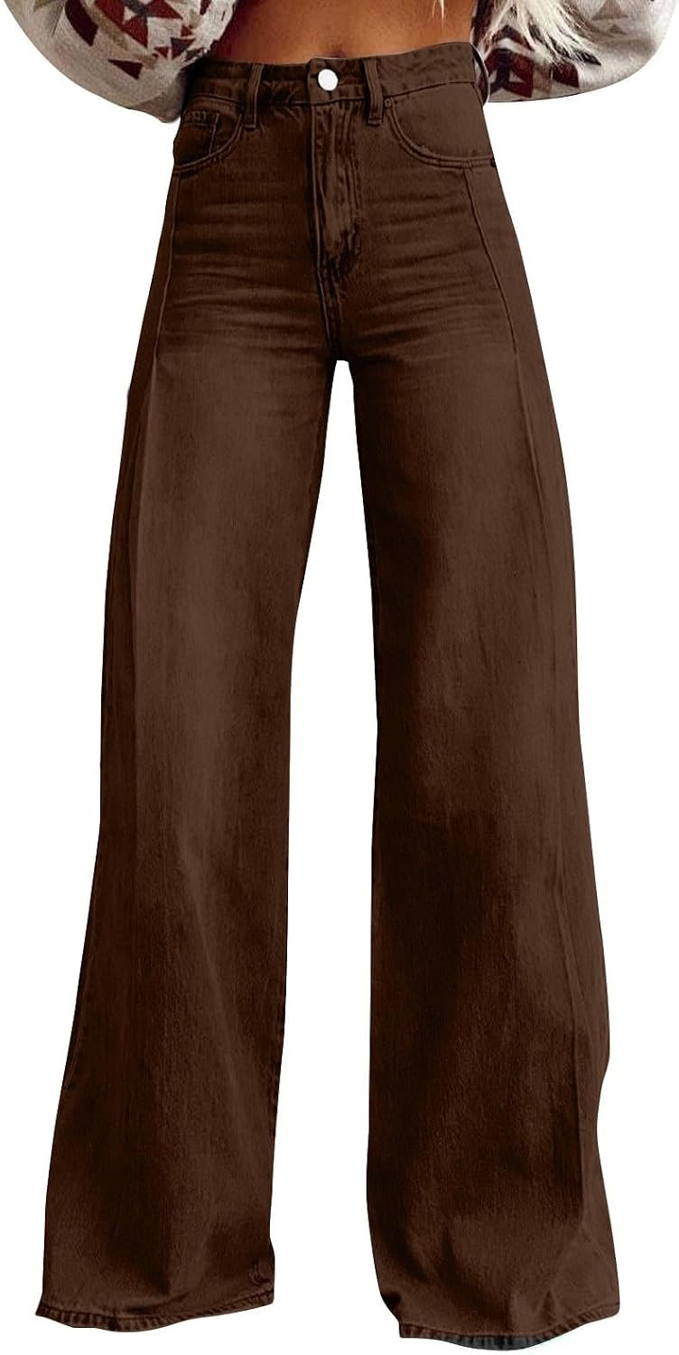 Baggy Jean for Woman Summer Wide Leg Jeans Vintage High Waisted Straight Stretch Denim Pants with Pockets | Amazon (US)
