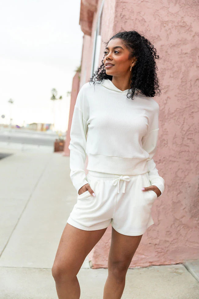 Everything I Want Ivory Ribbed Hoodie and Shorts Set FINAL SALE | Pink Lily