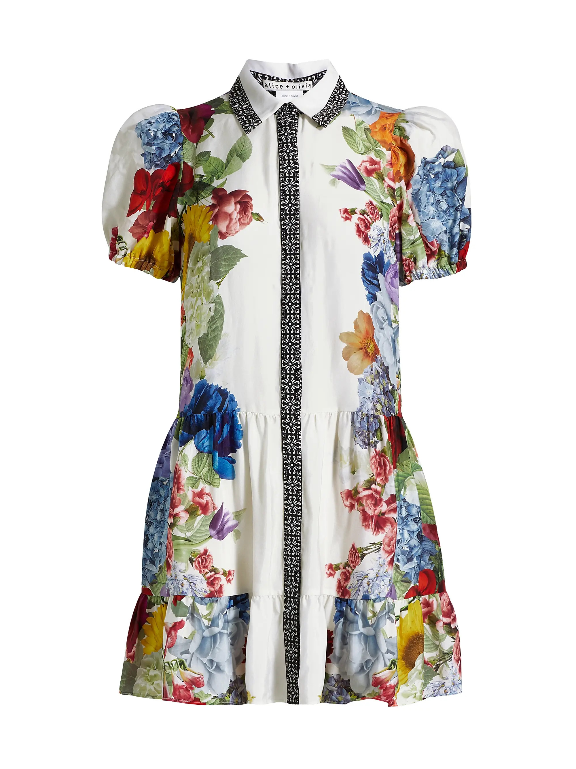Claire Floral Puff-Sleeve Mini Shirtdress | Saks Fifth Avenue