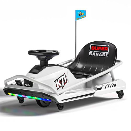 KerryYoo K71 24V Drift Kart, Crazy Kart with 300W Brushless Motor, 12 mph, High/Low Speed Switch, 360° Drifting, Electric Go Kart for Kids Ages 6-12, 130 lbs Capacity - White | Amazon (US)