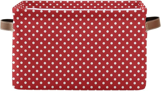 Christmas Red White Polka Dot Large Storage Basket Cube Storage Bin Canvas Fabric Organizer Handl... | Amazon (US)