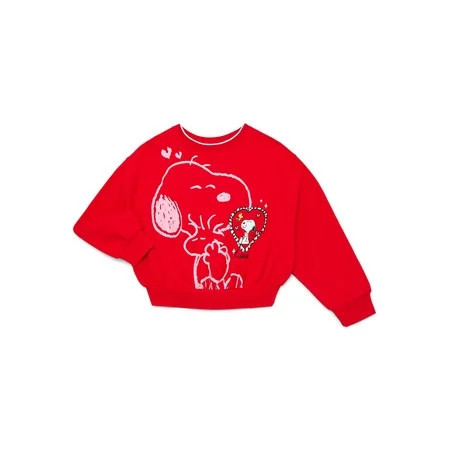 Snoopy Girls Valentine s Day Graphic Fleece Crew Pullover Sizes 4-16 | Walmart (US)