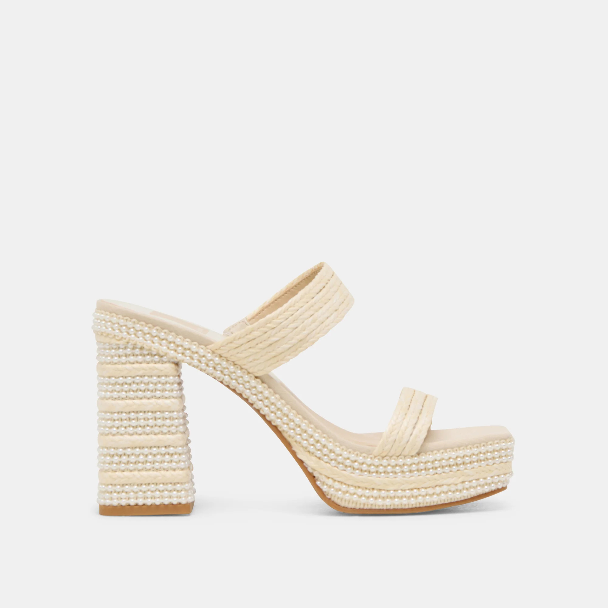 Aliya Pearl Heels Vanilla Raffia | DolceVita.com