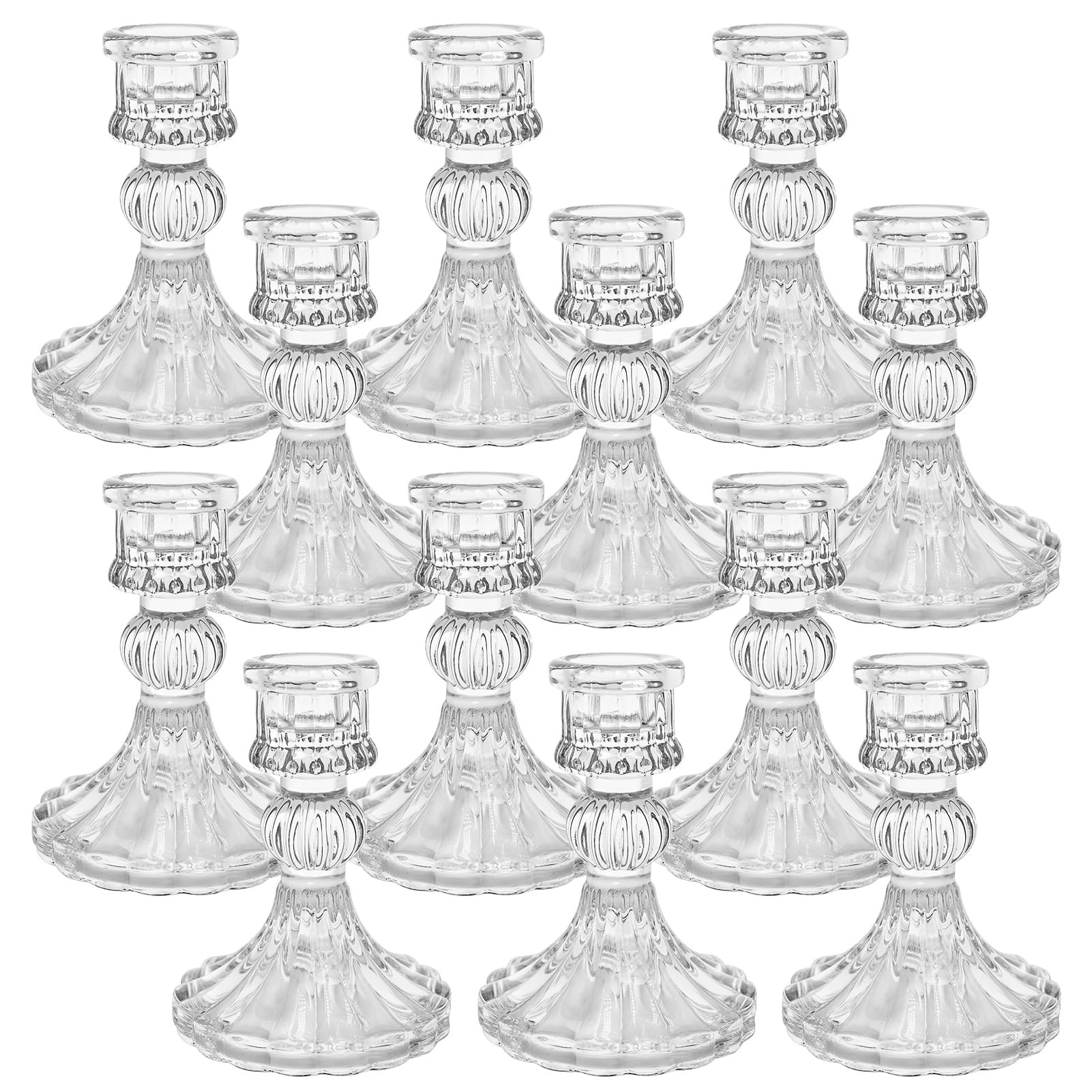 12 Pack Glass Candlestick Holders- Clear Taper Stripe Candle Holders for Candlesticks, 4" H Taper... | Amazon (US)