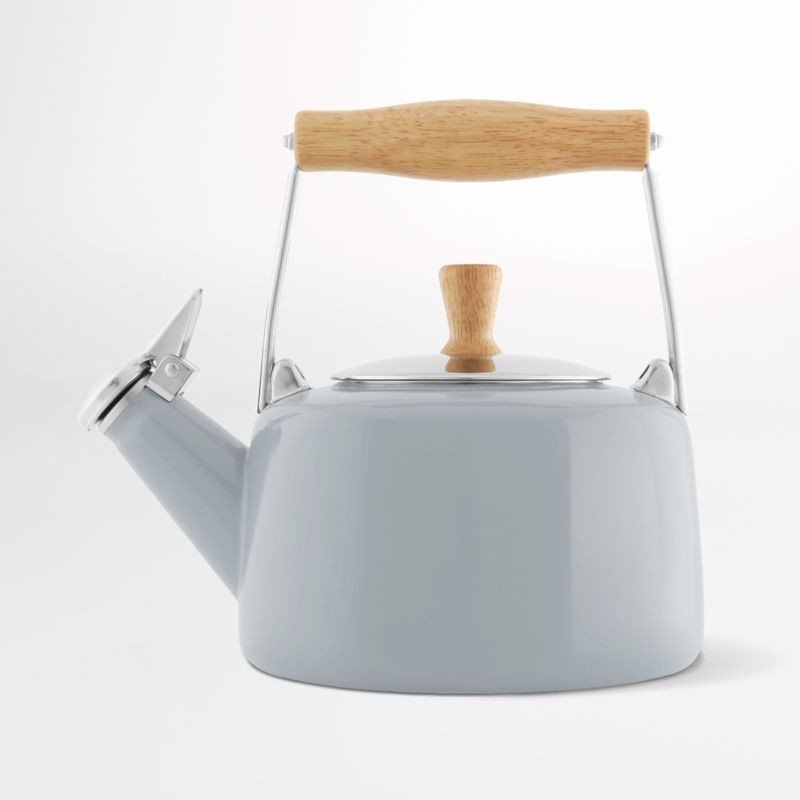 Chantal Sven Fog Grey Tea Kettle with Wood Handle + Reviews | Crate & Barrel | Crate & Barrel