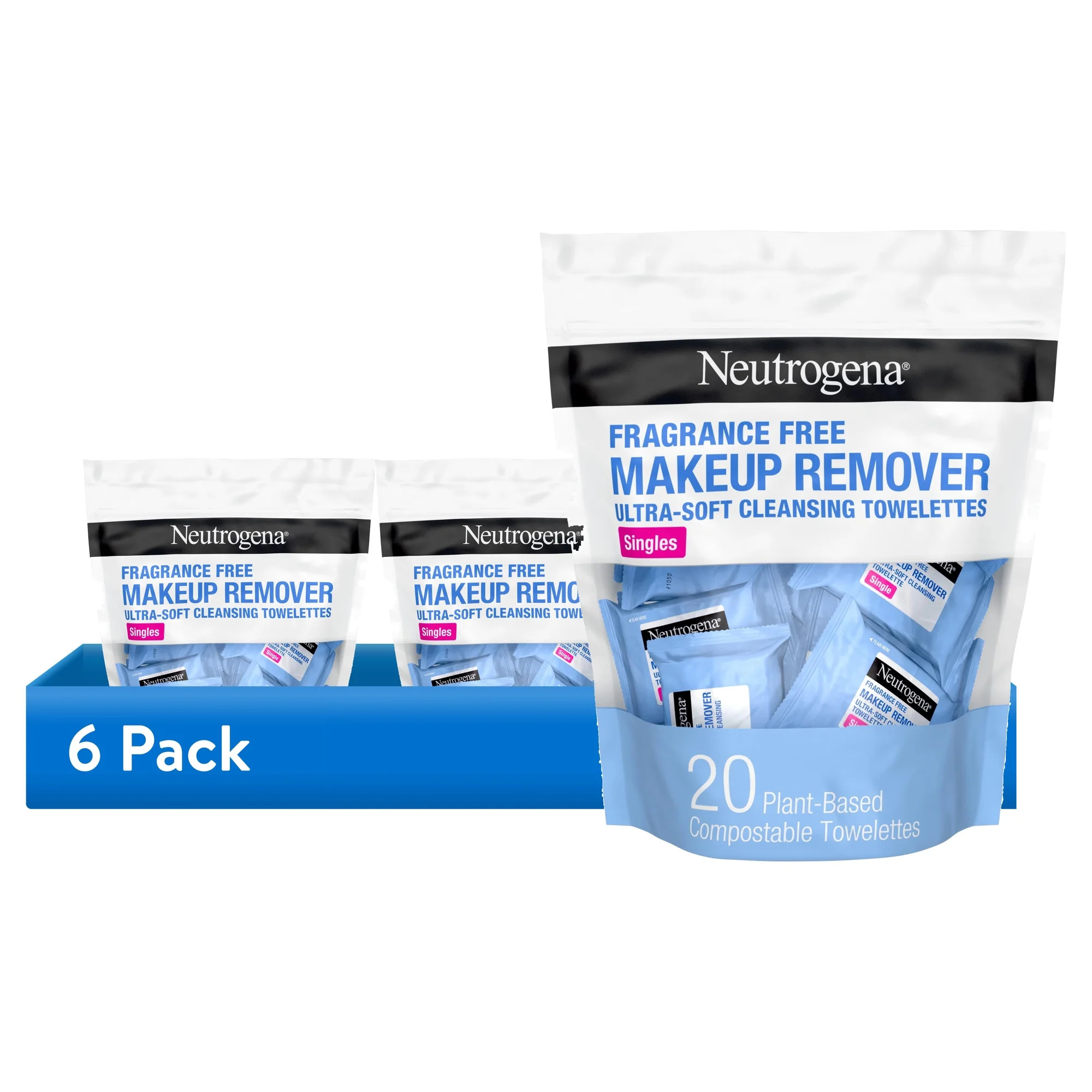 (6 pack) Neutrogena Makeup Remover Face Wipes, Single Facial Cleansing Wipes, 20 Count | Walmart (US)